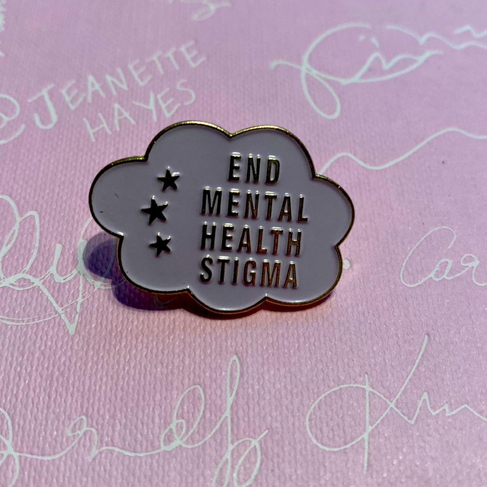 End mental health stigma pink enamel pin